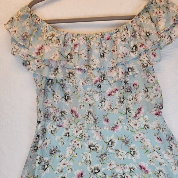 Forever 21 Dress Womens Size Large Floral Off The Shoulder Powder Blue A Line - Picture 2 of 8